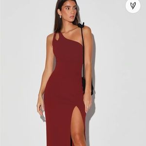 Simply Beautiful Burgundy One-Shoulder Cutout Maxi Dress